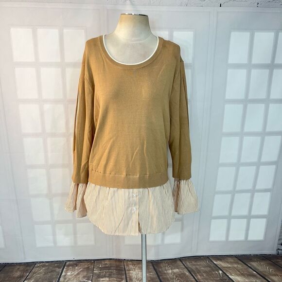 New York & Company Tan Faux Layered Long Bell Slit Sleeve Sweater Size XL - Picture 1 of 11